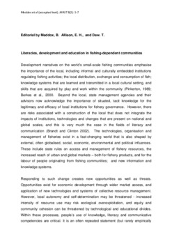 Literacies, development and education in fishing-dependent communities (editorial) Literacies, development and education in fishing-dependent communities (editorial)