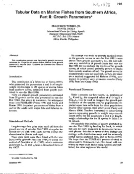 Tabular data on marine fishes from Southern Africa. Part II: growth parameters