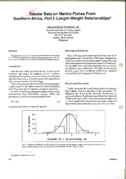 Tabular data on marine fishes from Southern Africa. Part 1: Length-weight relationships Tabular data on marine fishes from Southern Africa. Part 1: Length-weight relationships