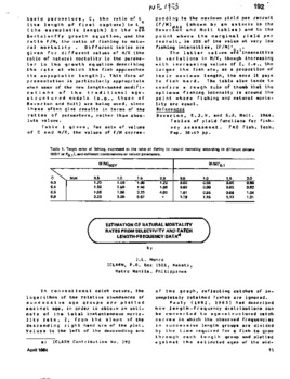 Estimation of natural mortality rates from selectivity and catch length-frequency data Estimation of natural mortality rates from selectivity and catch length-frequency data