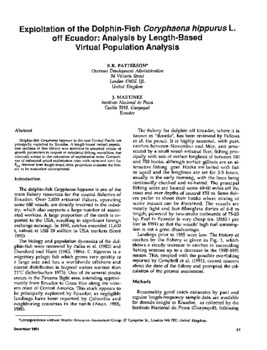 Exploitation of the dolphin-fish Coryphaena hippurus L. off Ecuador: analysis by length-based virtual population analysis Exploitation of the dolphin-fish Coryphaena hippurus L. off Ecuador: analysis by length-based virtual population analysis
