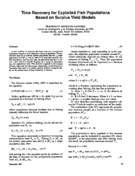 Time recovery for exploited fish populations based on surplus yield models Time recovery for exploited fish populations based on surplus yield models