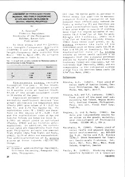 Assessment of Pterocaesio Pisang (Bleeker, 1853; family Caesionidae) at APO and Sumilon Islands in central Visayas, Philippines