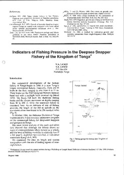 Indicators of fishing pressure in the deepsea snapper fishery of the Kingdom of Tonga Indicators of fishing pressure in the deepsea snapper fishery of the Kingdom of Tonga
