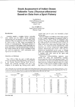 Stock assessment of Indian Ocean yellowfin tuna (Thunnus albacares) based on data from a sport fishery Stock assessment of Indian Ocean yellowfin tuna (Thunnus albacares) based on data from a sport fishery
