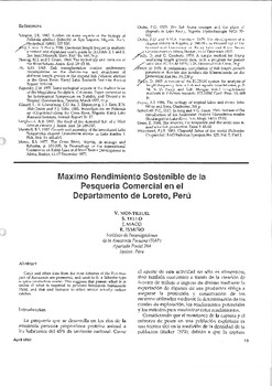 Maximo rendimiento sostenible de la pesqueria comercial en el Departamento de Loreto, Peru