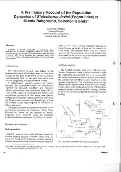 A preliminary account of the population dynamics of Stolephorus devisi (Engraulidae) at Munda Baitground, Solomon Islands A preliminary account of the population dynamics of Stolephorus devisi (Engraulidae) at Munda Baitground, Solomon Islands