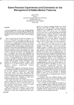 Some personal experiences and comments on the management of Italian marine fisheries Some personal experiences and comments on the management of Italian marine fisheries