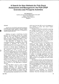 A search for new methods for fish stock assessment and management: the FSA-CRSP overview and Philippine activities