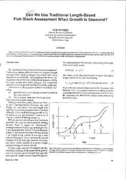 Can we use traditional length-based fish stock assessment when growth is seasonal? Can we use traditional length-based fish stock assessment when growth is seasonal?