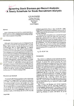 Spawning stock biomass-per-recruit analysis: a timely substitute for stock recruitment analysis Spawning stock biomass-per-recruit analysis: a timely substitute for stock recruitment analysis