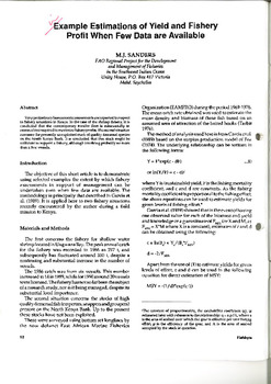 Example estimations of yield and fishery profit when few data are available