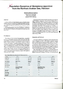 Population dynamics of Nemipterus japonicus from the northern Arabian Sea, Pakistan Population dynamics of Nemipterus japonicus from the northern Arabian Sea, Pakistan
