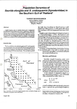 Population dynamics of Saurida elongata and S. undosquamis (Synodontidae) in the southern Gulf of Thailand Population dynamics of Saurida elongata and S. undosquamis (Synodontidae) in the southern Gulf of Thailand