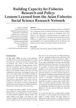 Building capacity for fisheries research and policy: lessons learned from the Asian fisheries social science research network Building capacity for fisheries research and policy: lessons learned from the Asian fisheries social science research network