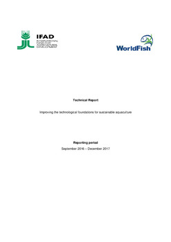 Improving the technological foundations for sustainable aquaculture (Technical Report to IFAD) Improving the technological foundations for sustainable aquaculture (Technical Report to IFAD)