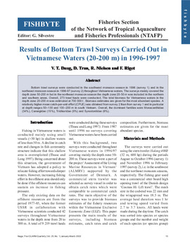 Results of bottom trawl surveys carried out in Vietnamese waters (20-200 m) in 1996-1997