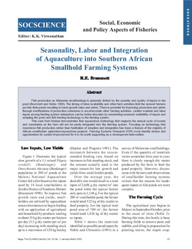 Seasonality, labor and integration of aquaculture into southern African smallhold farming systems
