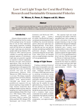 Low cost light traps for coral reef fishery research and sustainable ornamental fisheries Low cost light traps for coral reef fishery research and sustainable ornamental fisheries