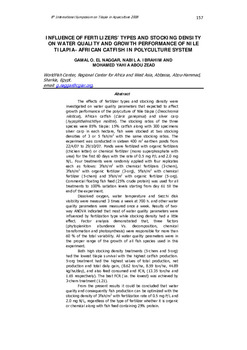 Influence of fertilizers' types and stocking density on water quality and growth performance on Nile tilapia African catfish in polyculture system Influence of fertilizers' types and stocking density on water quality and growth performance on Nile tilapia African catfish in polyculture system