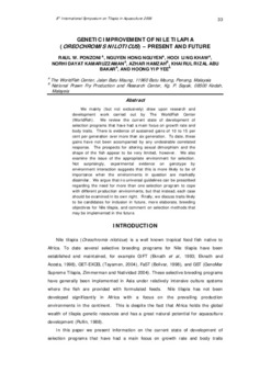Genetic improvement of Nile tilapia (Oreochromis Niloticus): present and future Genetic improvement of Nile tilapia (Oreochromis Niloticus): present and future