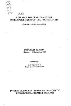 Research for development of sustainable aquaculture technologies: progress report 1 January - 30 September 1997