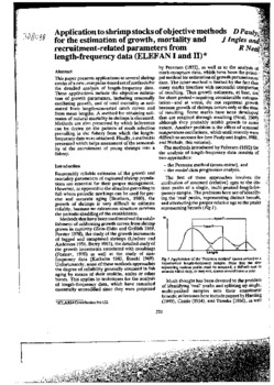 Application to shrimp stocks of objective meathods for the estimation of growth, mortality and recruitment-related parameters from length-frequency data (ELEFAN I and II) Application to shrimp stocks of objective meathods for the estimation of growth, mortality and recruitment-related parameters from length-frequency data (ELEFAN I and II)