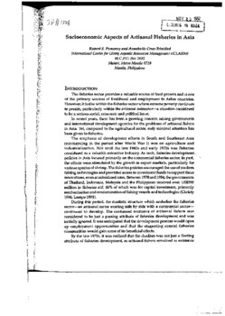 Socioeconomic aspects of artisanal fisheries in Asia
