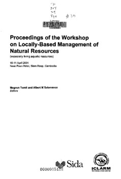 Proceedings of the workshop on locally-based management of natural resources (especially living aquatic resources) Proceedings of the workshop on locally-based management of natural resources (especially living aquatic resources)