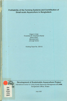 Profitability of the farming systems and contribution of small-scale aquaculture in Bangladesh Profitability of the farming systems and contribution of small-scale aquaculture in Bangladesh