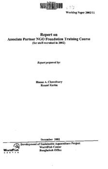 Report on associate partner NGO foundation training course: (for staff recruited in 2002) Report on associate partner NGO foundation training course: (for staff recruited in 2002)