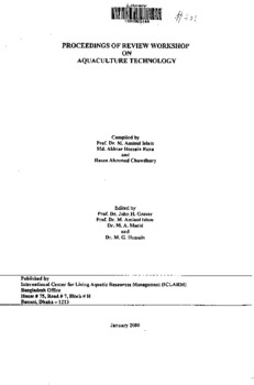Proceedings of review workshop on aquaculture technology Proceedings of review workshop on aquaculture technology