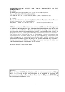 Hydro-biological models for water management in the Mekong River
