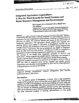 Integrated agriculture-aquaculture: a way for food security for small farmers and better resource management and environment Integrated agriculture-aquaculture: a way for food security for small farmers and better resource management and environment