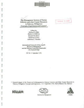 The management systems of marine fisheries and other coastal resources in Palawan, Philippines: concepts, experiences and lessons