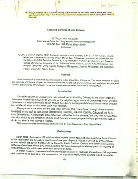 Costs and earnings of mini trawlers