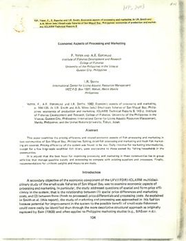 Economic aspects of processing and marketing
