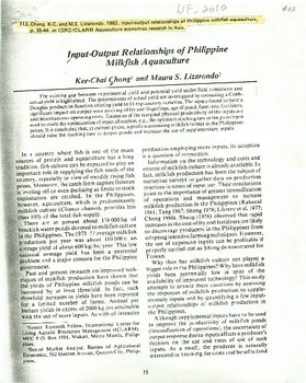 Input-output relationships of Philippine milkfish aquaculture