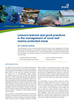 Lessons learned and good practices in the management of coral reef marine protected areas Lessons learned and good practices in the management of coral reef marine protected areas