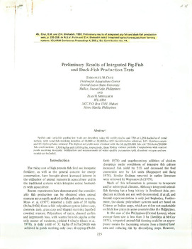 Preliminary results of integrated pig-fish and duck-fish production tests