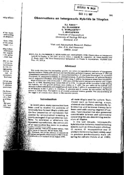 Observations on intergeneric hybrids in tilapias Observations on intergeneric hybrids in tilapias