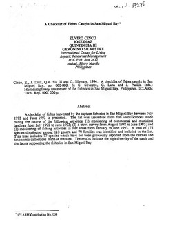 A checklist of fishes caught in San Miguel Bay