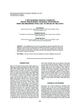 A new bandfish, Owstonia sarmiento (Pisces: Perciformes: Cepolidae: Owstoniinae), from the Philippines with a key to species of the genus