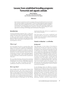 Lessons from established breeding programs: terrestrial and aquatic animals Lessons from established breeding programs: terrestrial and aquatic animals