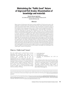 Maintaining the "public good" nature of improved fish strains: dissemination of knowledge and materials