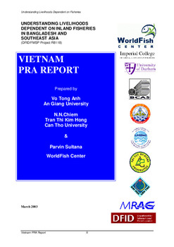 Understanding livelihoods dependent on inland fisheries in Bangladesh and Southeast Asia: Vietnam PRA report Understanding livelihoods dependent on inland fisheries in Bangladesh and Southeast Asia: Vietnam PRA report