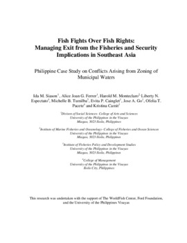 Fish fights over fish rights: managing exit from the fisheries and security implications in Southeast Asia: Philippines case study on conflicts arising from zoning of municipal waters