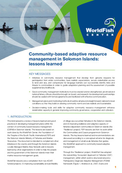 Community-based adaptive resource management in Solomon Islands: lessons learned Community-based adaptive resource management in Solomon Islands: lessons learned