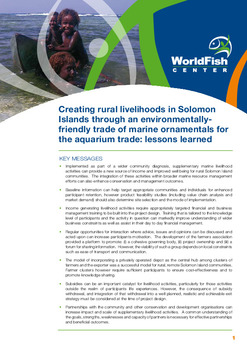 Creating rural livelihoods in Solomon Islands through an environmentally friendly trade of marine ornamentals for the aquarium trade: lessons learned