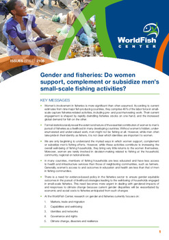 Gender and fisheries: do women support, complement or subsidize men's small-scale fishing activities? Gender and fisheries: do women support, complement or subsidize men's small-scale fishing activities?